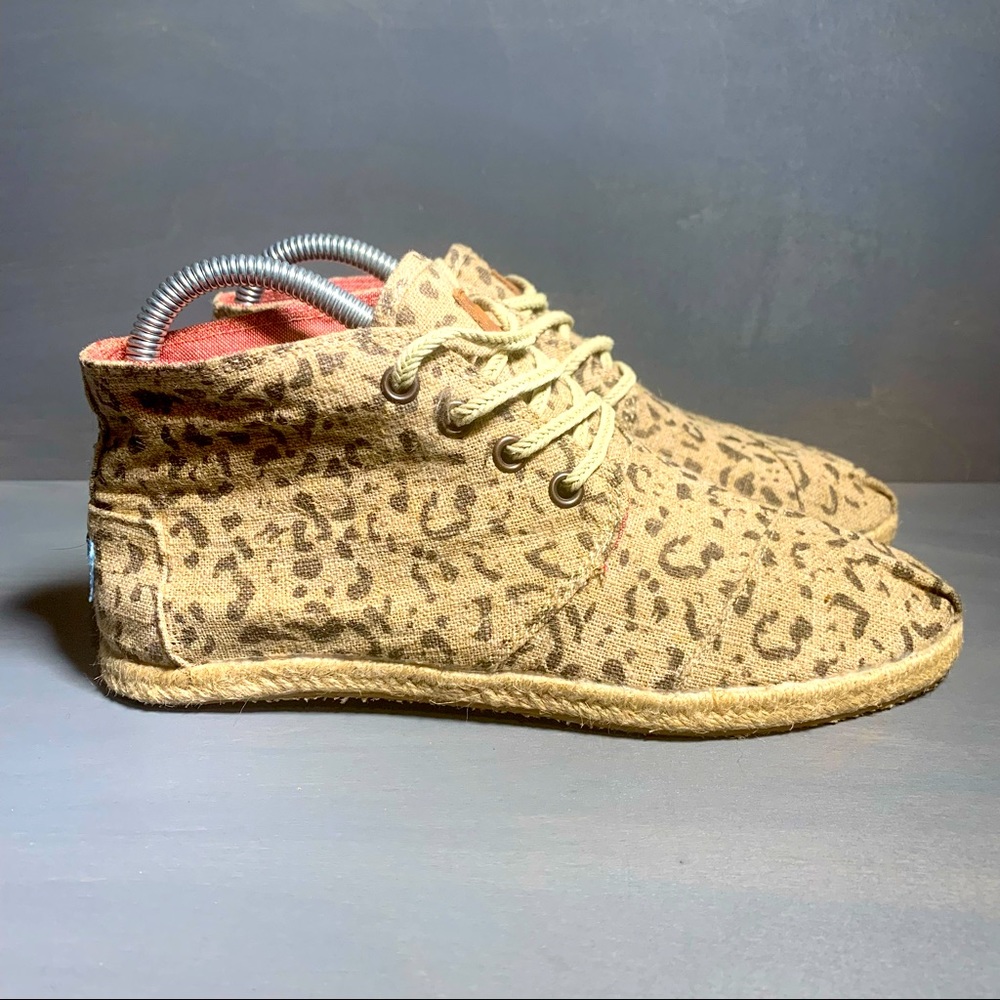 Tom's Cheetah Lace Up Canvas Burlap Ankle Boots